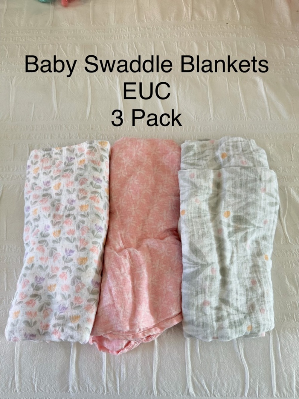 3-Pack Baby Swaddle Blankets - Floral & Pink Set
